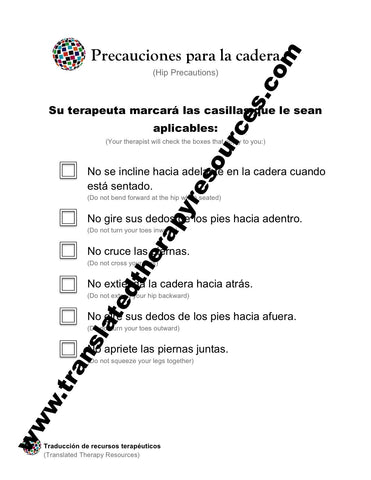 Hip Precautions Spanish and English