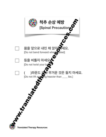 Spinal Precautions Korean and English