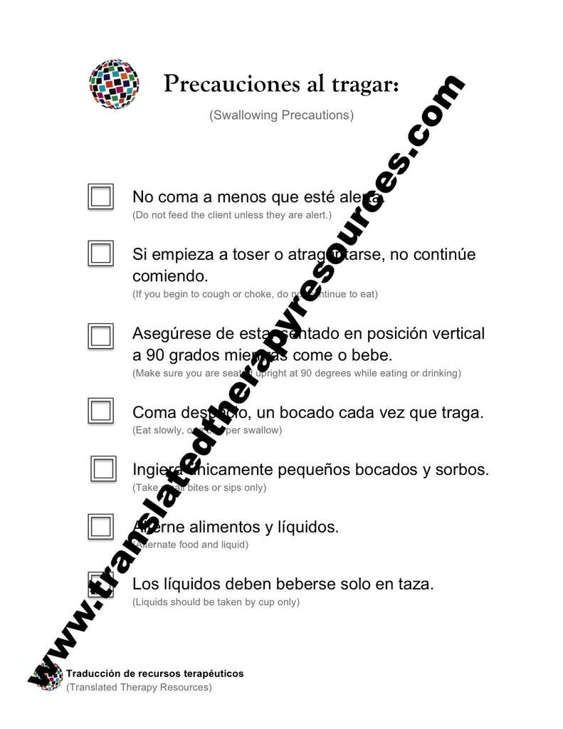 Swallowing Precautions Spanish and English